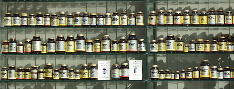 Shelves of Vitamin bottles