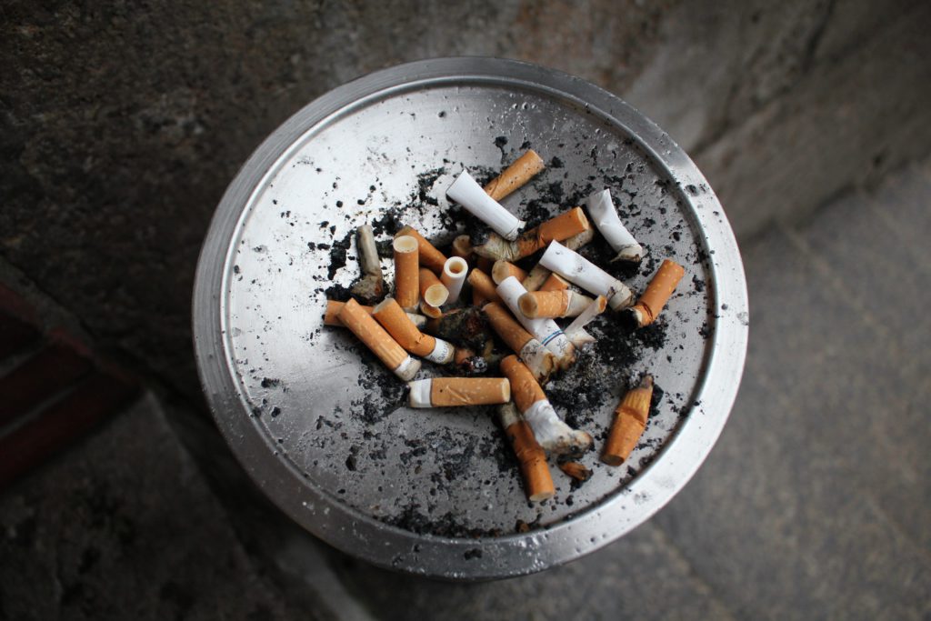 Photo of a cigarette ash tray to make you think about quit smoking